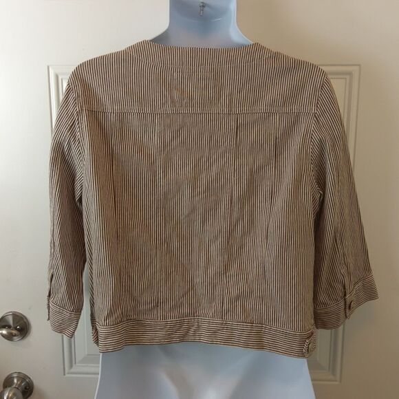 (3/$20) LAL brown and white pinstripe 3/4 sleeve jacket - Picture 10 of 12